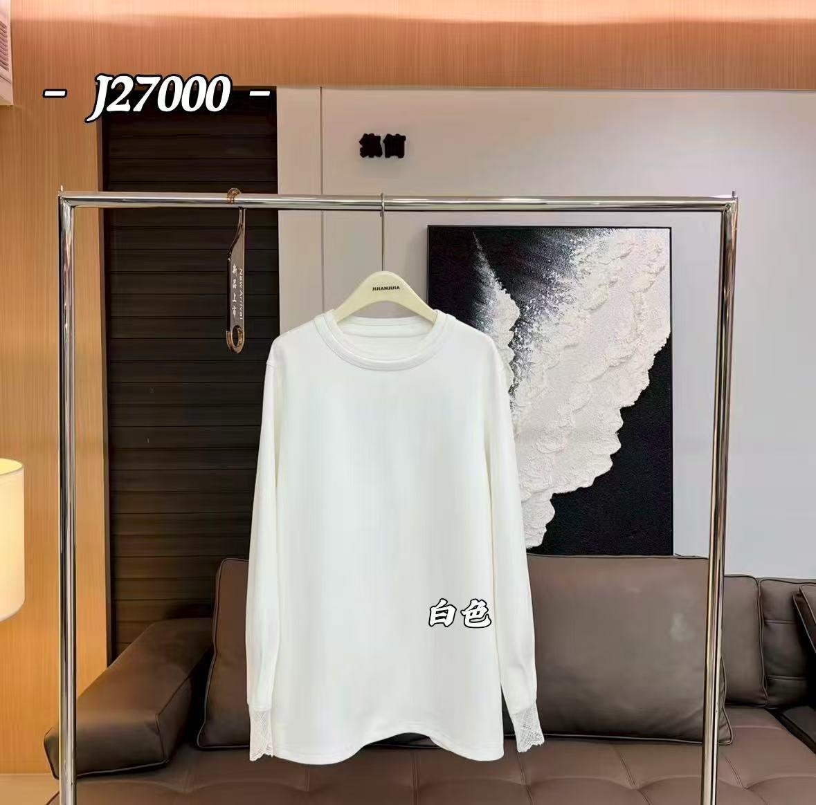 杨杨 集简-J27000【蕾丝袖大白T】双层圆领套头拼蕾丝袖大版T恤