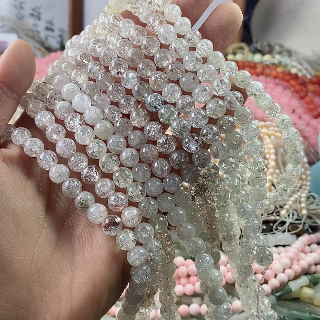 玛瑙/玉髓珠宝半成品合金一条天然8mm白阿赛水晶A156