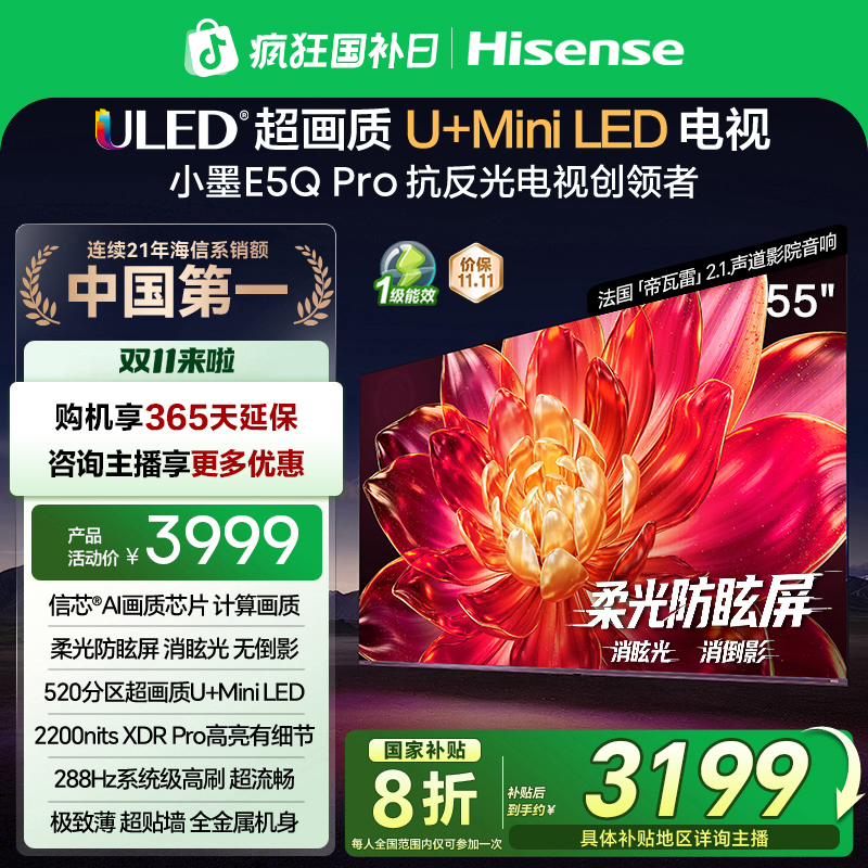 【国补立减】海信小墨E5Q Pro 55英寸 超画质U+MiniLED 高刷电视机