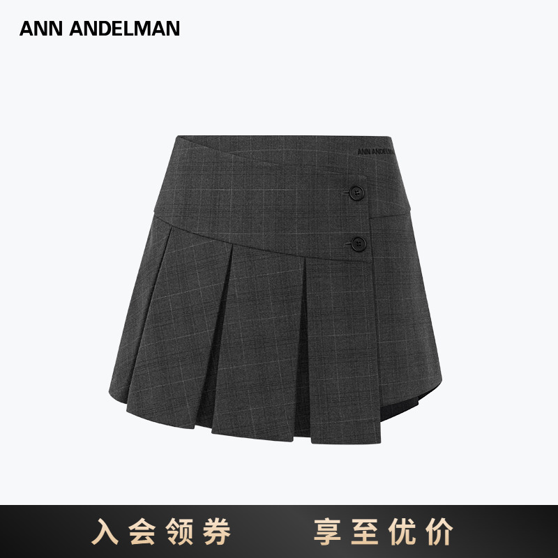 ANNANDELMAN黑色不规则修身高腰a字复古百褶短裙秋冬半身裙