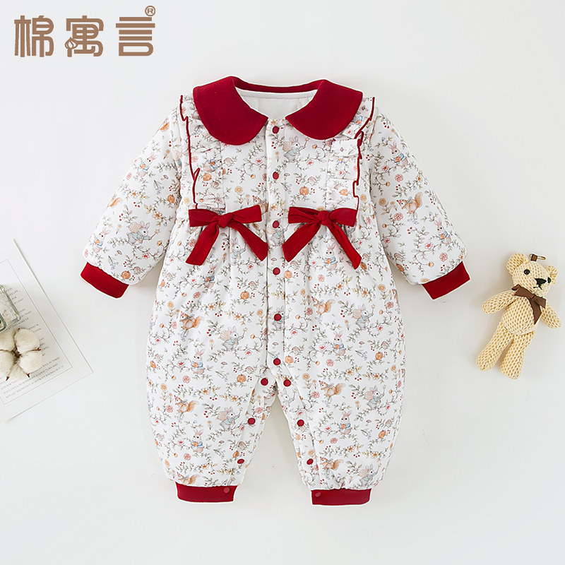 宝宝秋冬季衣服婴儿连体衣夹棉加厚外出服婴儿可爱哈衣爬服保暖衣