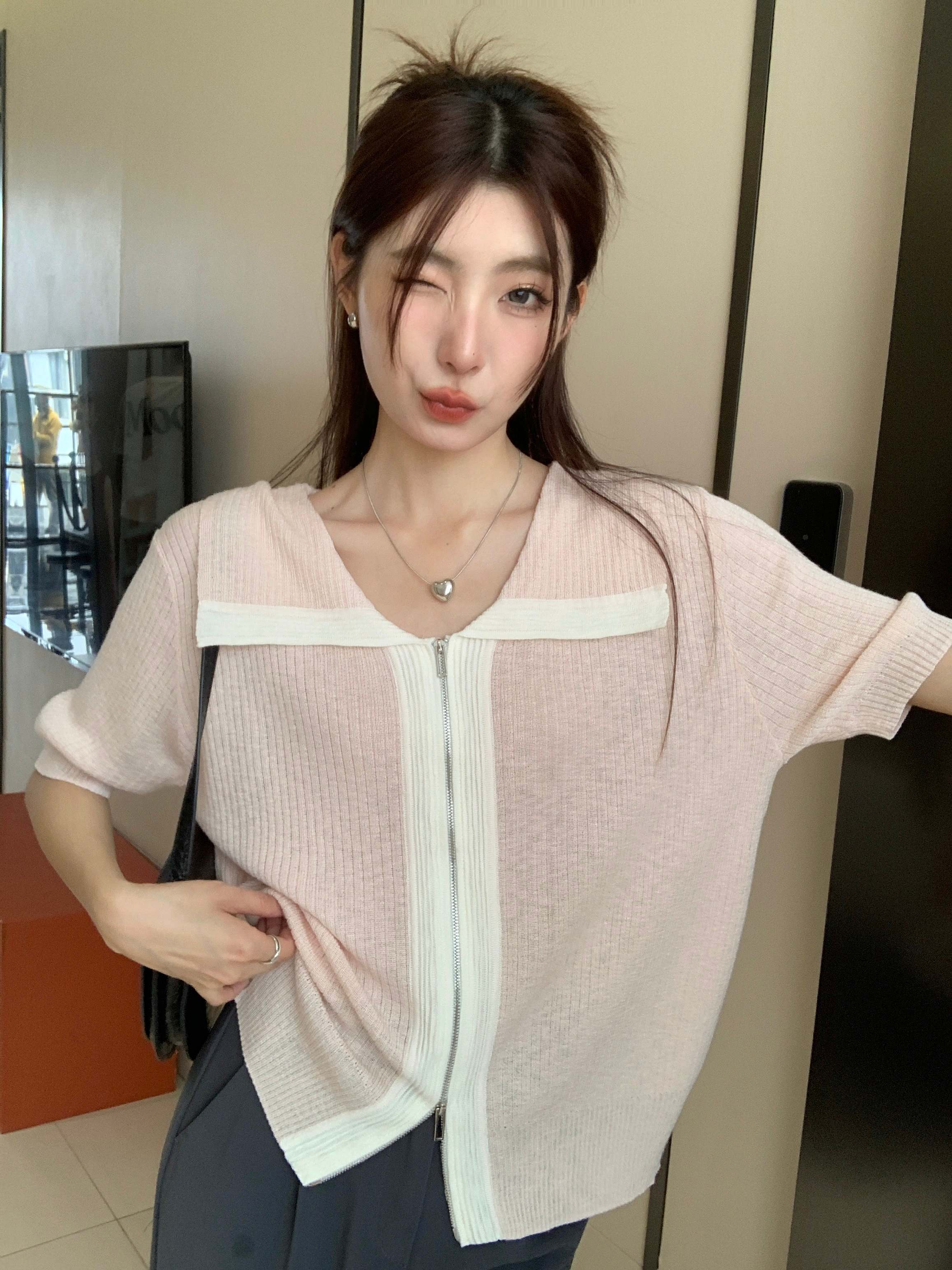 小香风宽松大码松弛感短袖甜美少女T恤上衣百搭显瘦半袖体恤67283