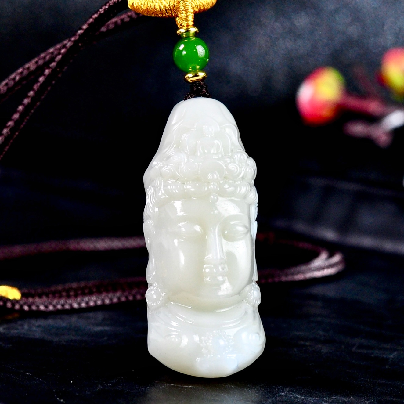 【龙家年度场】和田玉且末天泰料白玉观音头像吊坠/多样性发货