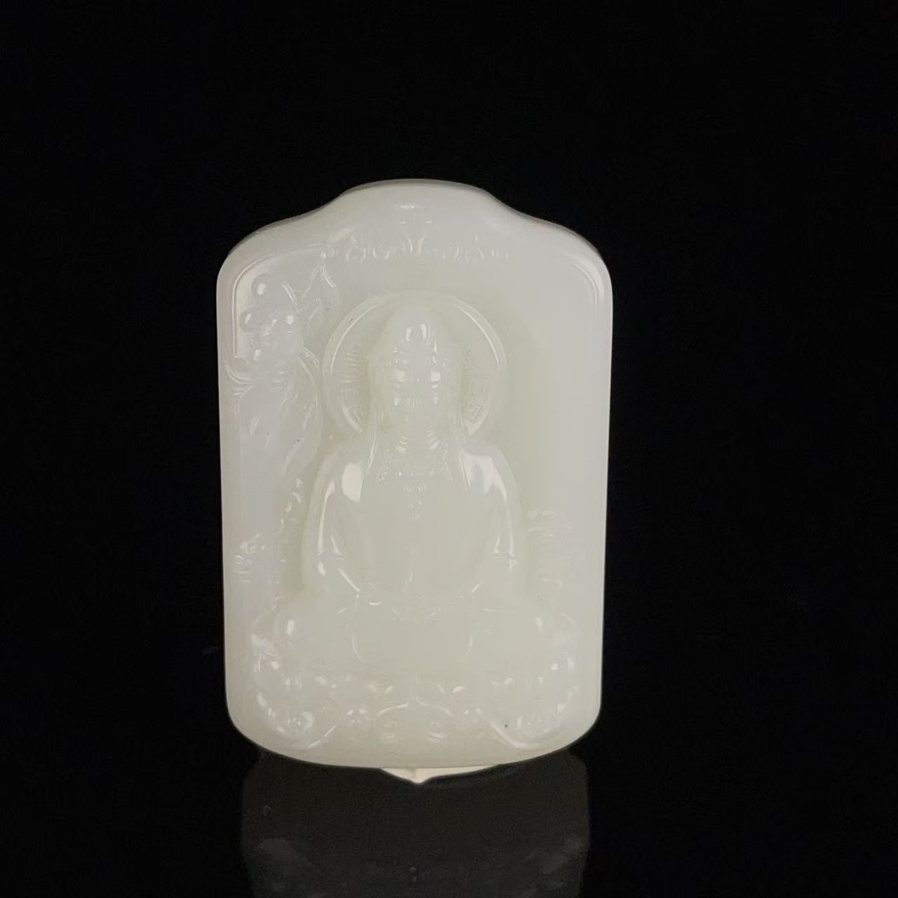 GS611221/民国和田羊脂白玉观音牌/上海西香记