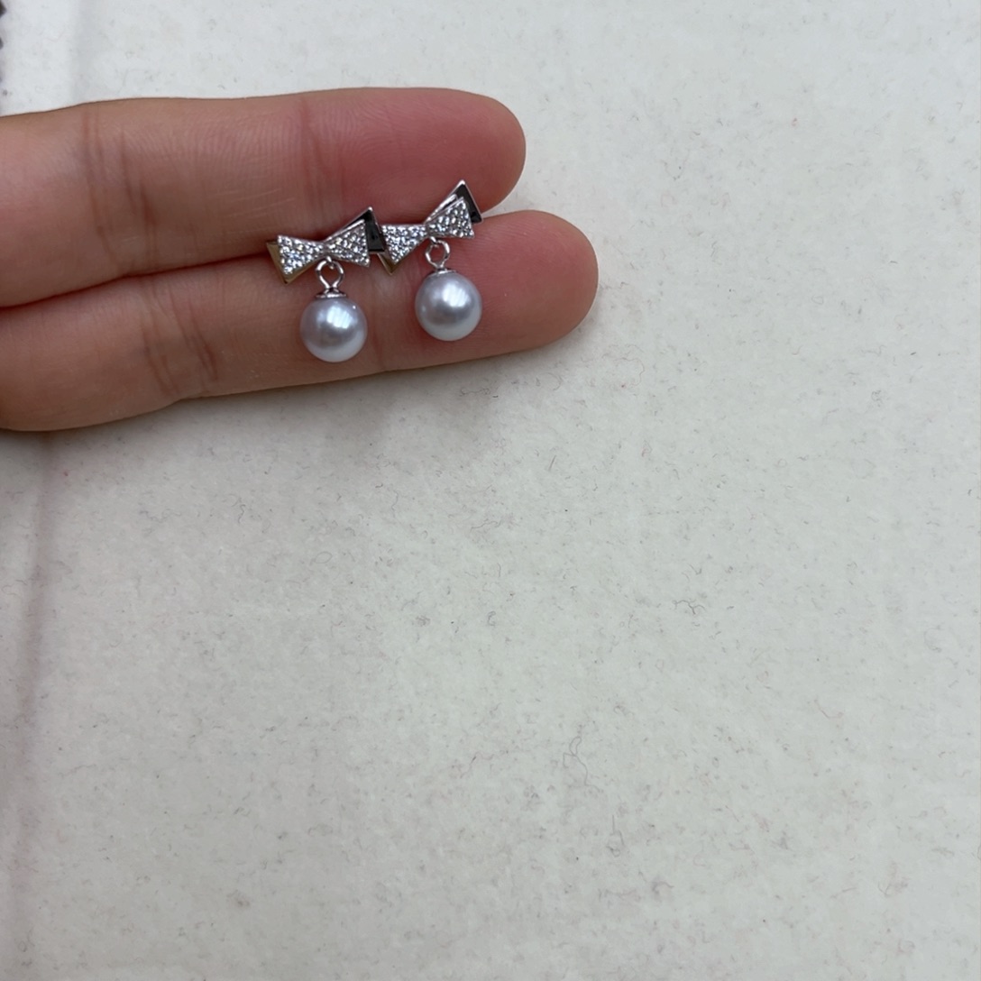 海水珍珠耳饰银S925镶嵌欣欣真多麻耳饰7-8