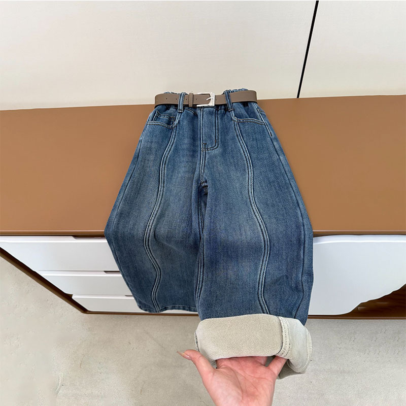 女童韩系加绒牛仔裤2025秋季新款中大童韩版休闲宽松儿童直筒裤潮