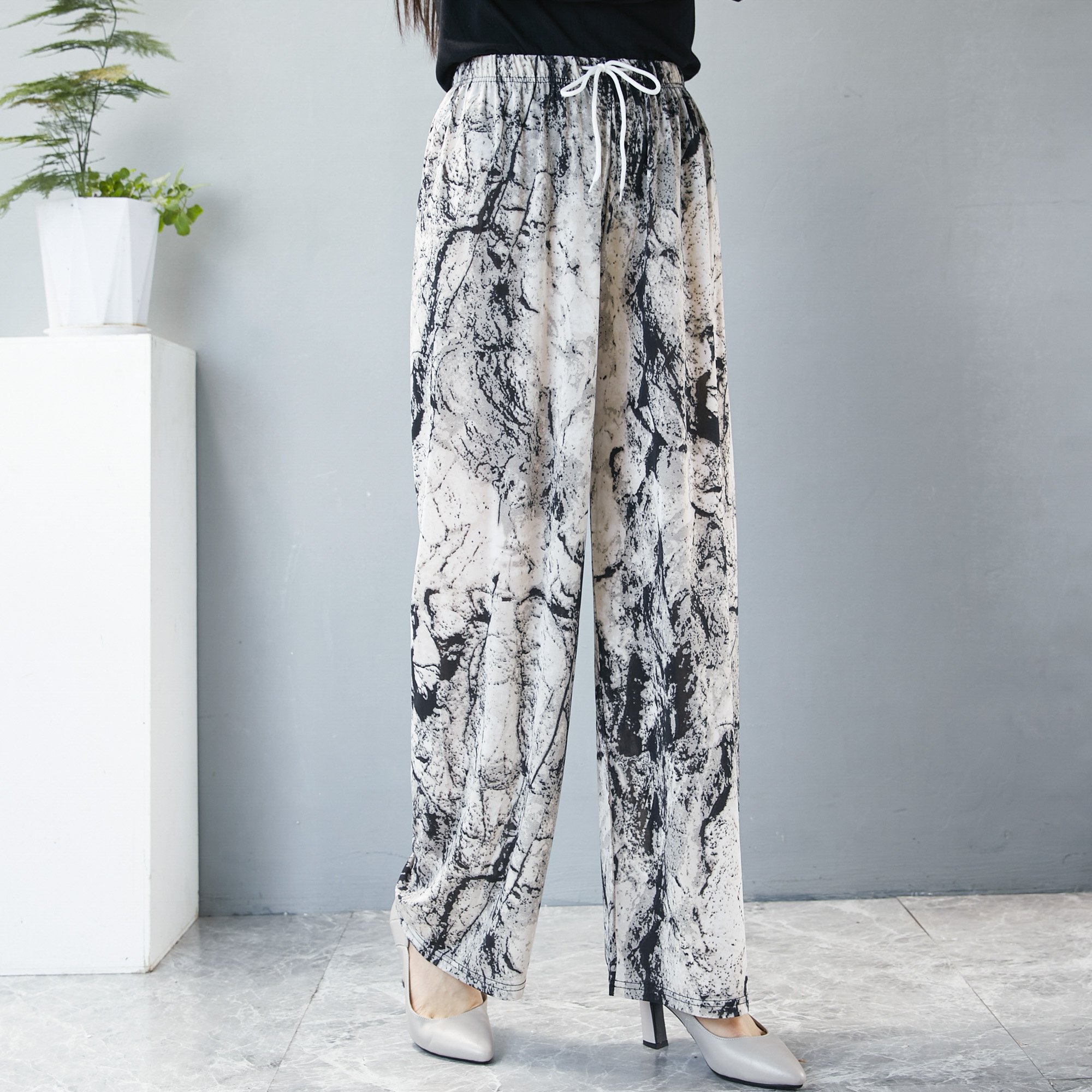 春夏夏季防蚊裤高腰阔腿裤薄款休闲裤春夏家居裤碎花长裤宽松大码