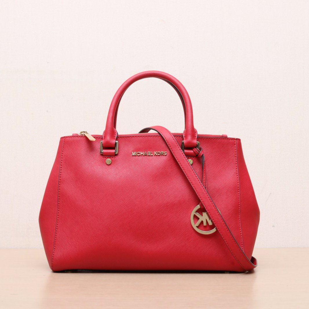 95新 MICHAEL KORS/迈克高仕 小花攀攀 红色 皮革C 手提邮差包