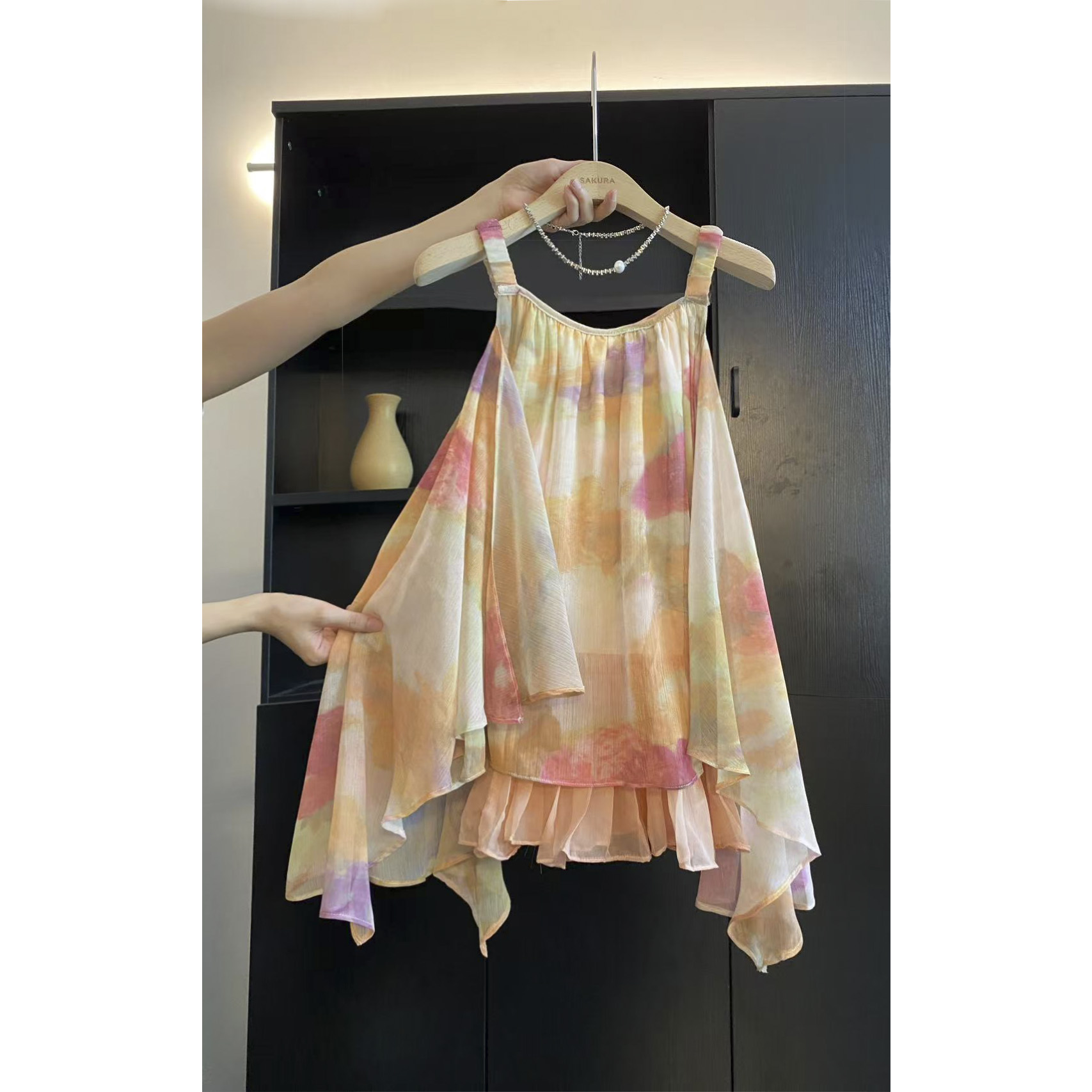 璎婲sᴀᴋᴜʀᴀ【绿岛曼波】岚韩版夏款气质度假风印花显瘦吊带无袖