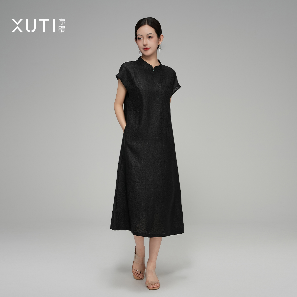 序缇夏季新中式四经绞罗香云纱双非遗桑蚕丝连衣裙J37-13282