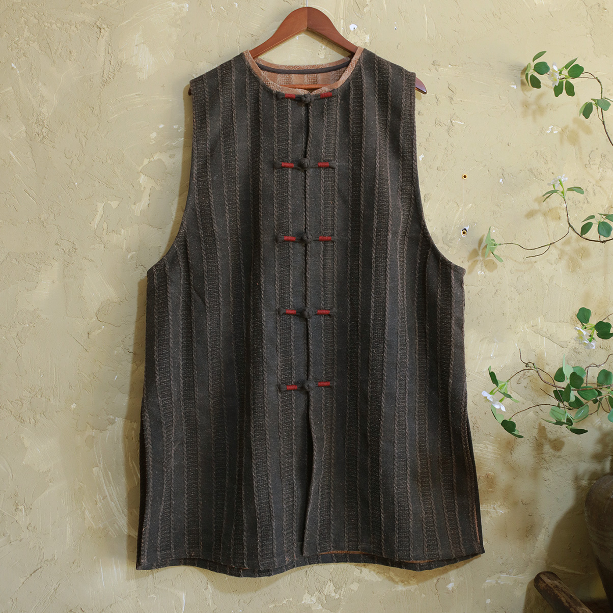 《为物》的作柞朴花原创设计柞丝香云纱盘口马甲0283物【凉墨】