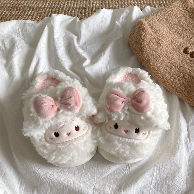 少女心可爱小羊居家包头棉拖鞋女冬季加厚保暖厚底防滑毛毛拖鞋