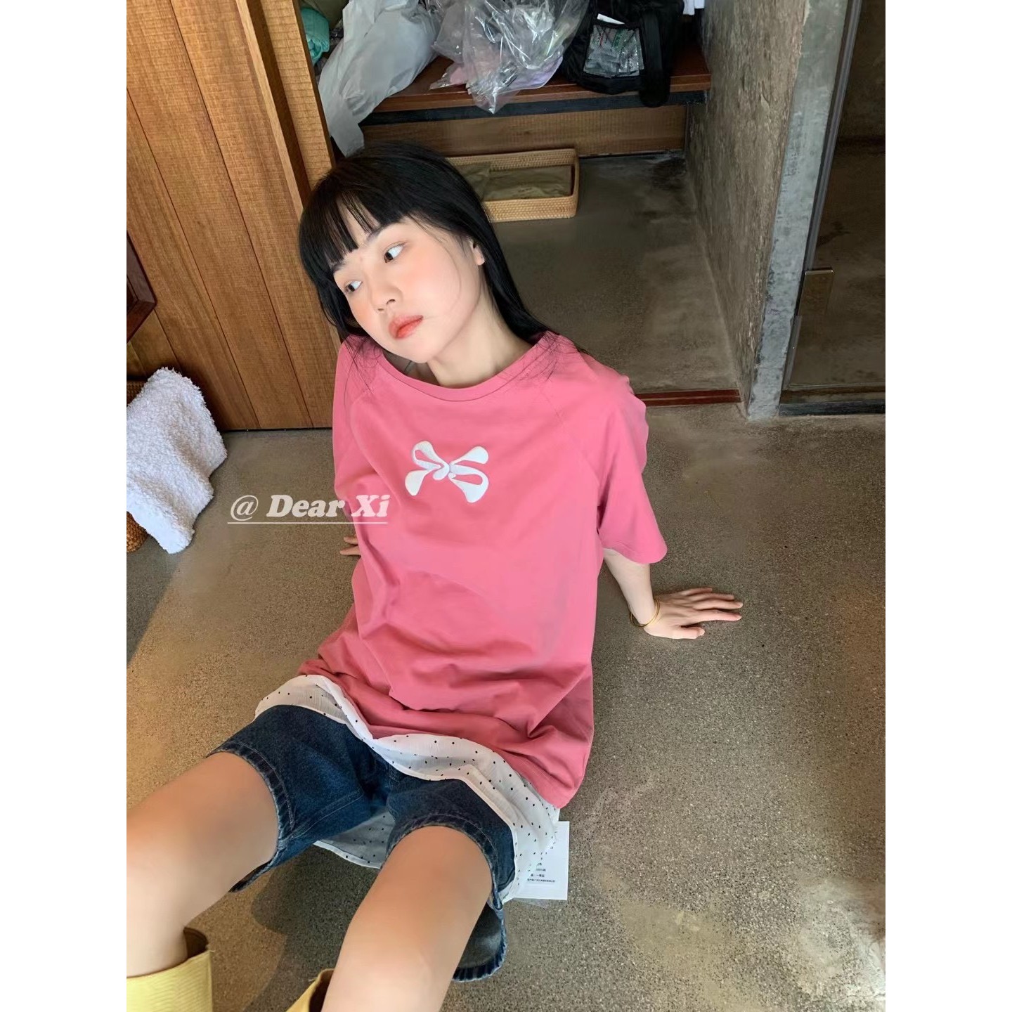 猫姐推荐｜宽松设计款时髦百搭蝴蝶结烫花棉质磨毛圆领短袖T恤女