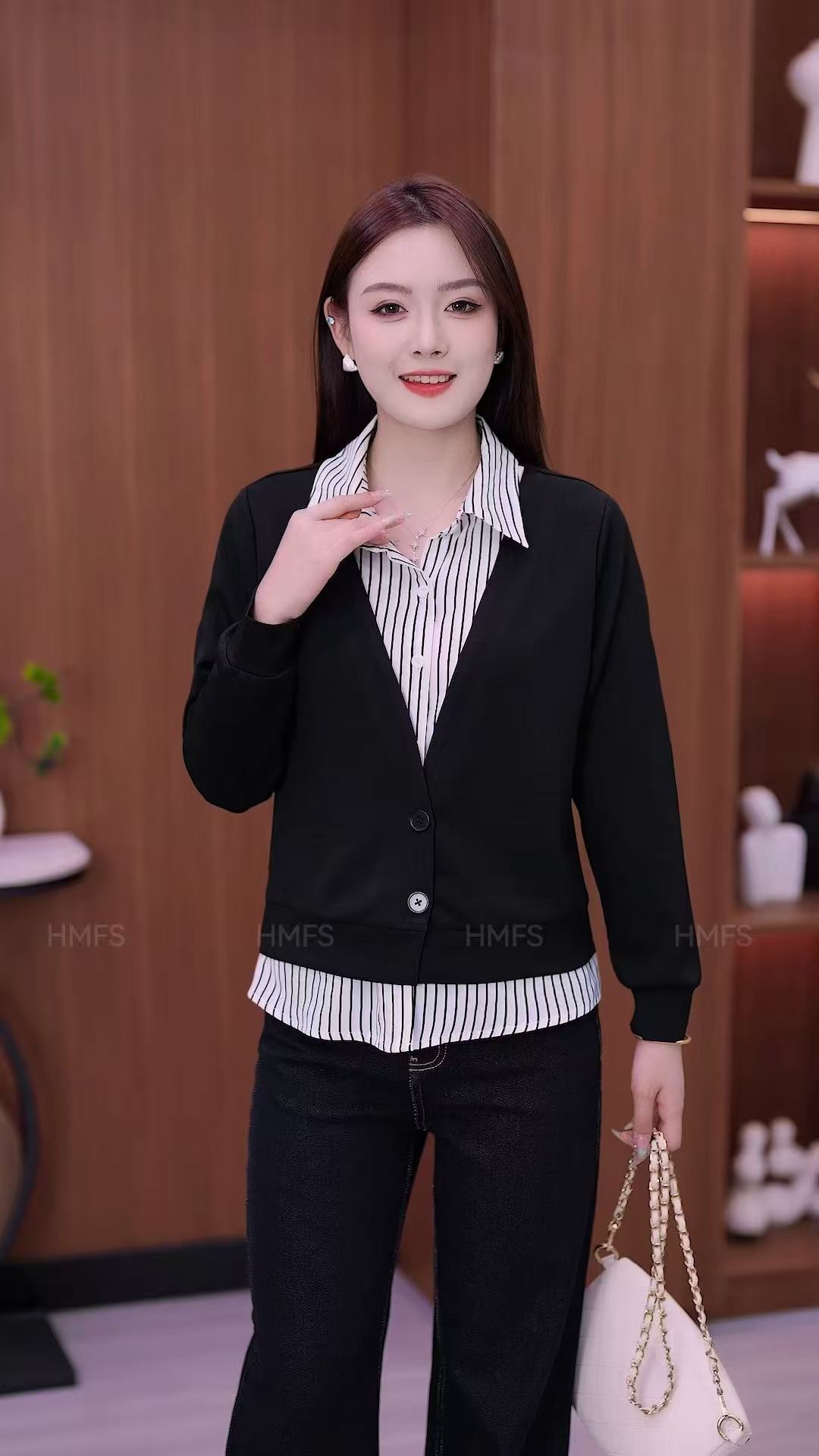 常规款时尚秋季气质条纹长袖洋气假两件休闲韩版女士百搭衬衣