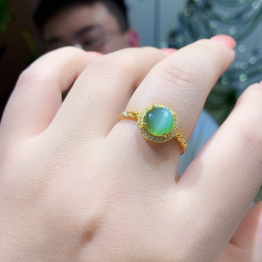 银S925镀金镶嵌戒指和田玉（碧玉）