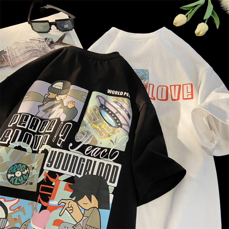 【10657包邮】2025夏装新款青少年学生卡通图案印花高街帅气T恤