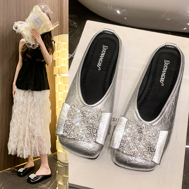 方扣包头半拖女外穿法式平底温柔晚风凉鞋夏季新款凉拖穆勒鞋潮