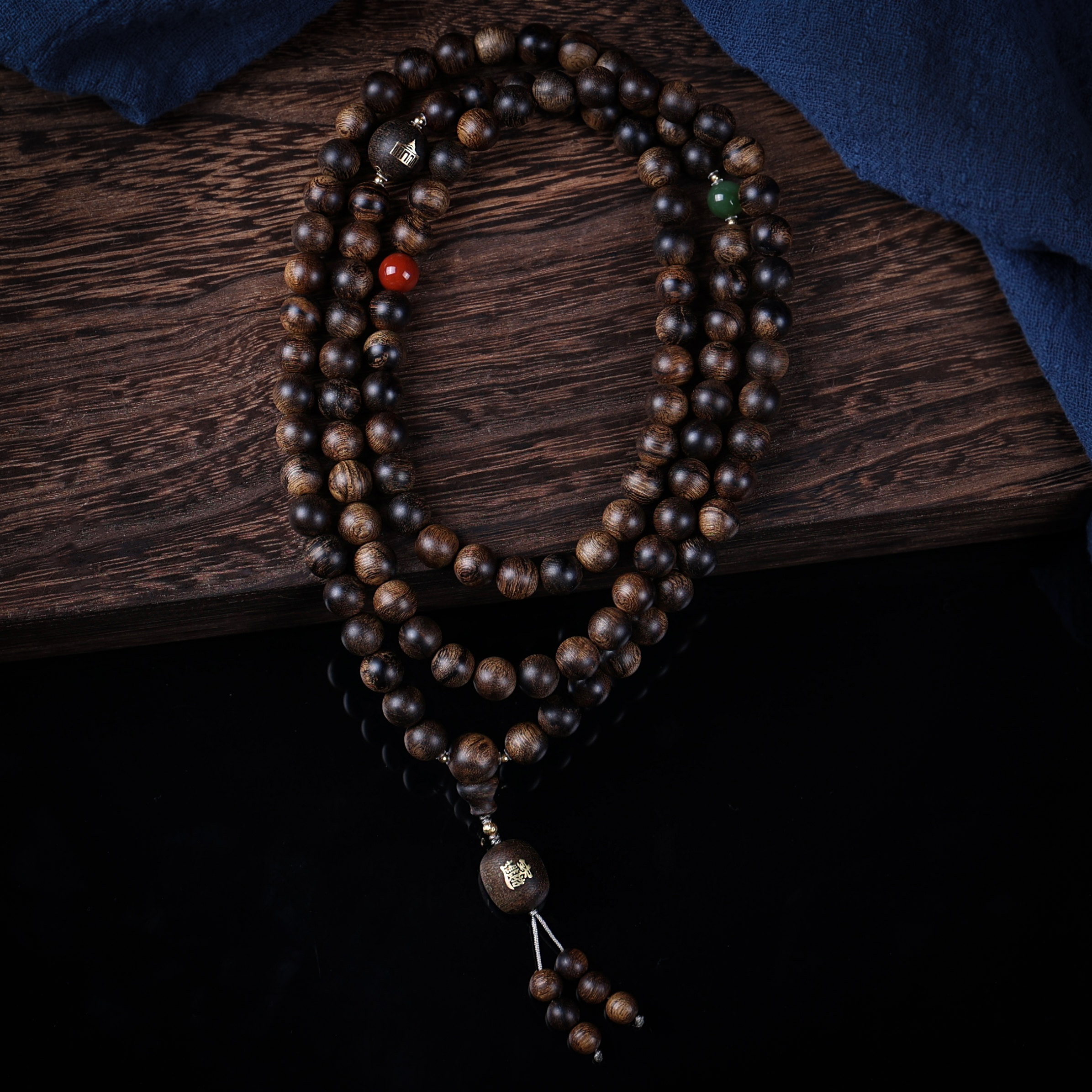 沉香沉香108颗-赛级沉水留疤老白棋0.8108招财进宝设计.