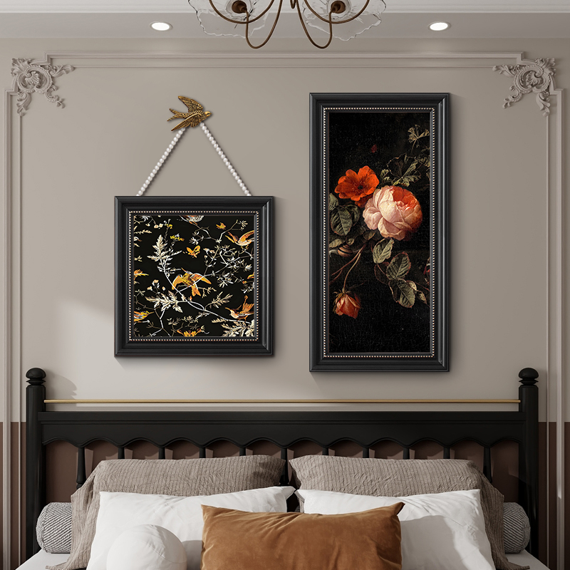 《繁花栖羽》美式卧室装饰画中古风床头画油画肌理挂画餐厅客厅壁画