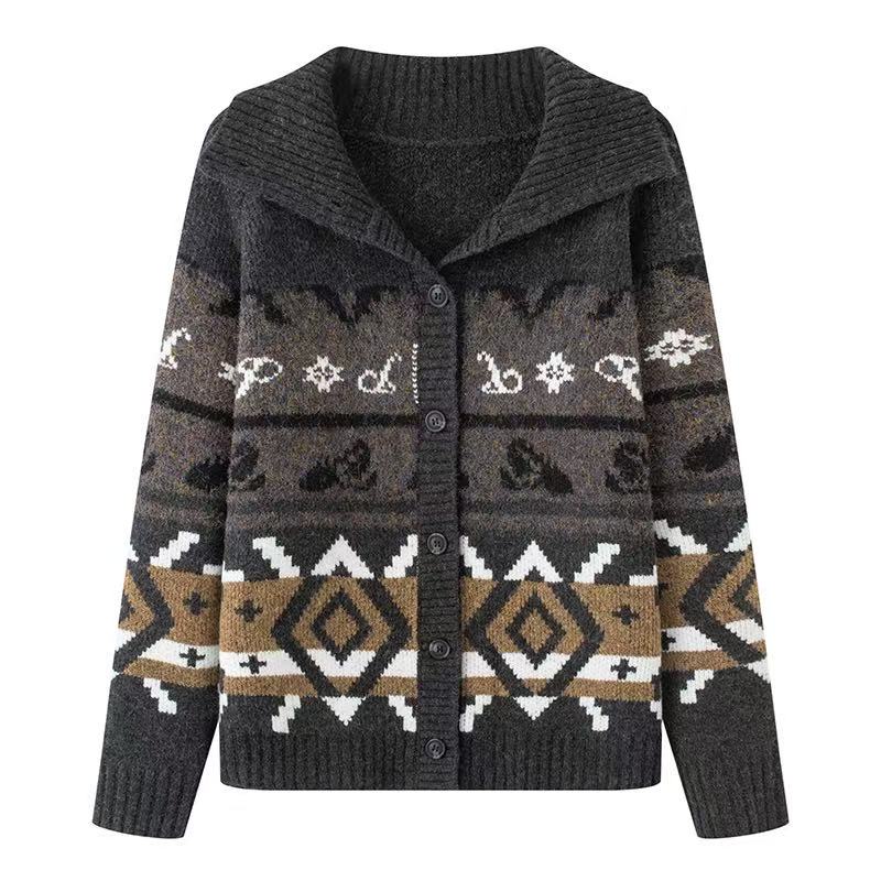 MM商场同款2025冬新款百搭宽松慵懒风费尔岛针织开衫外套女3591