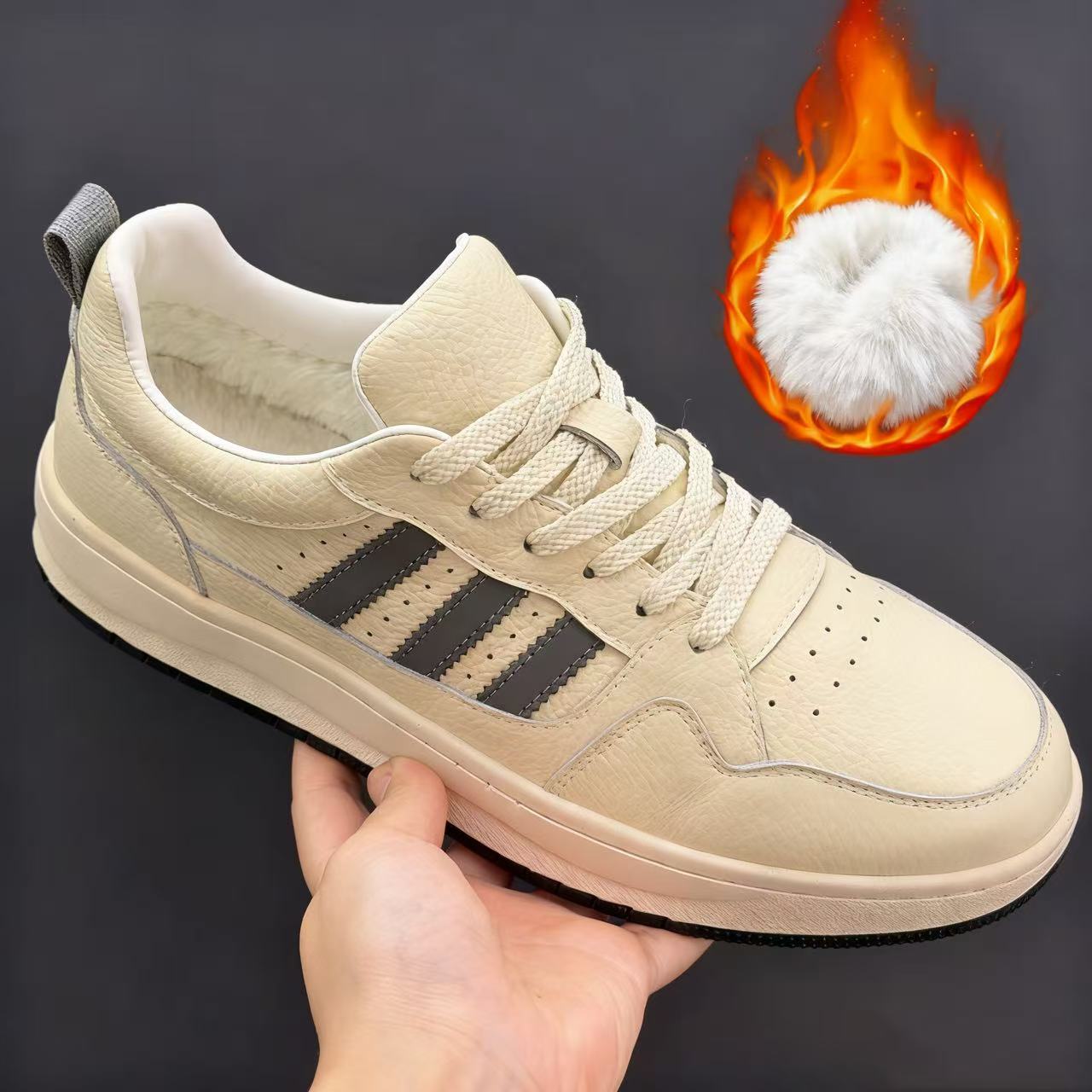 【加绒】头层牛皮秋季透气真皮商务休闲板鞋冬款软底百搭男M8050