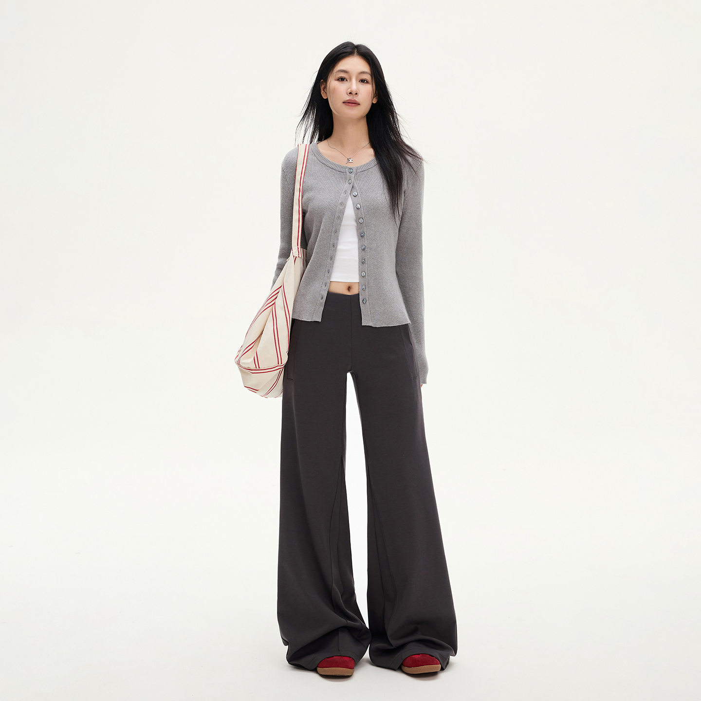 Busrr灰色新款阔腿休闲裤女通勤百搭高腰宽松垂感休闲西装裤子