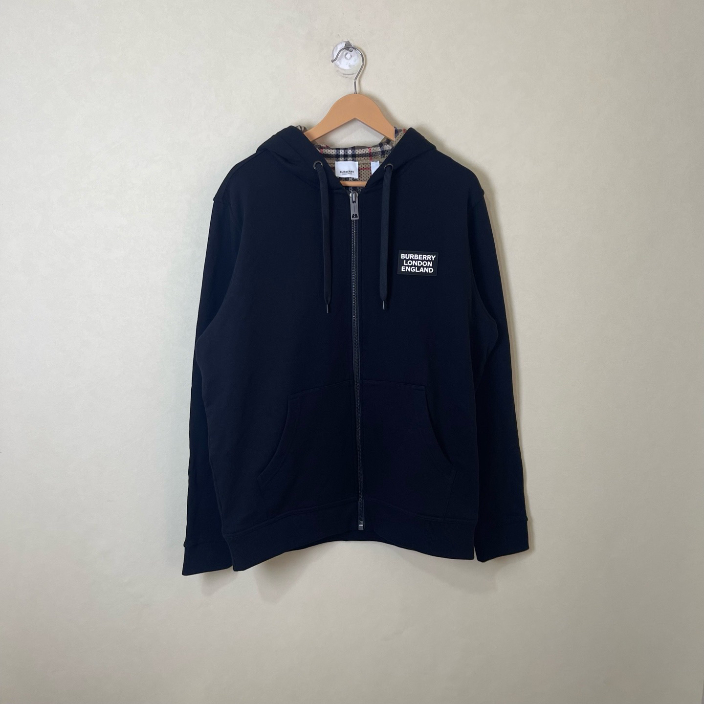 99新 BURBERRY/博柏利 99新 格纹拉链帽衫M码黑色