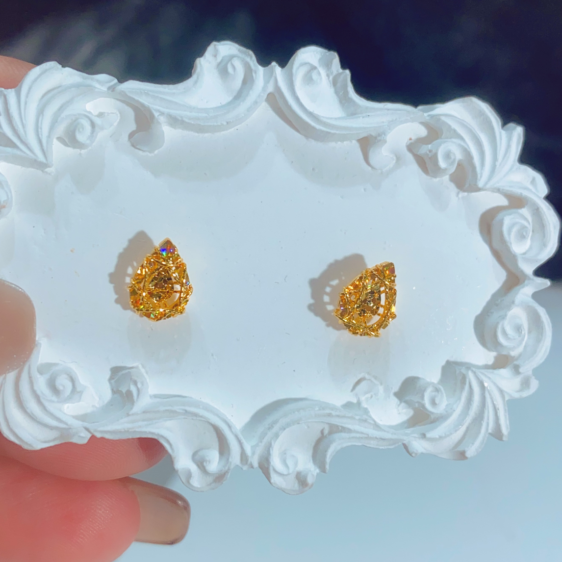 足金999碎碎冰水滴耳钉