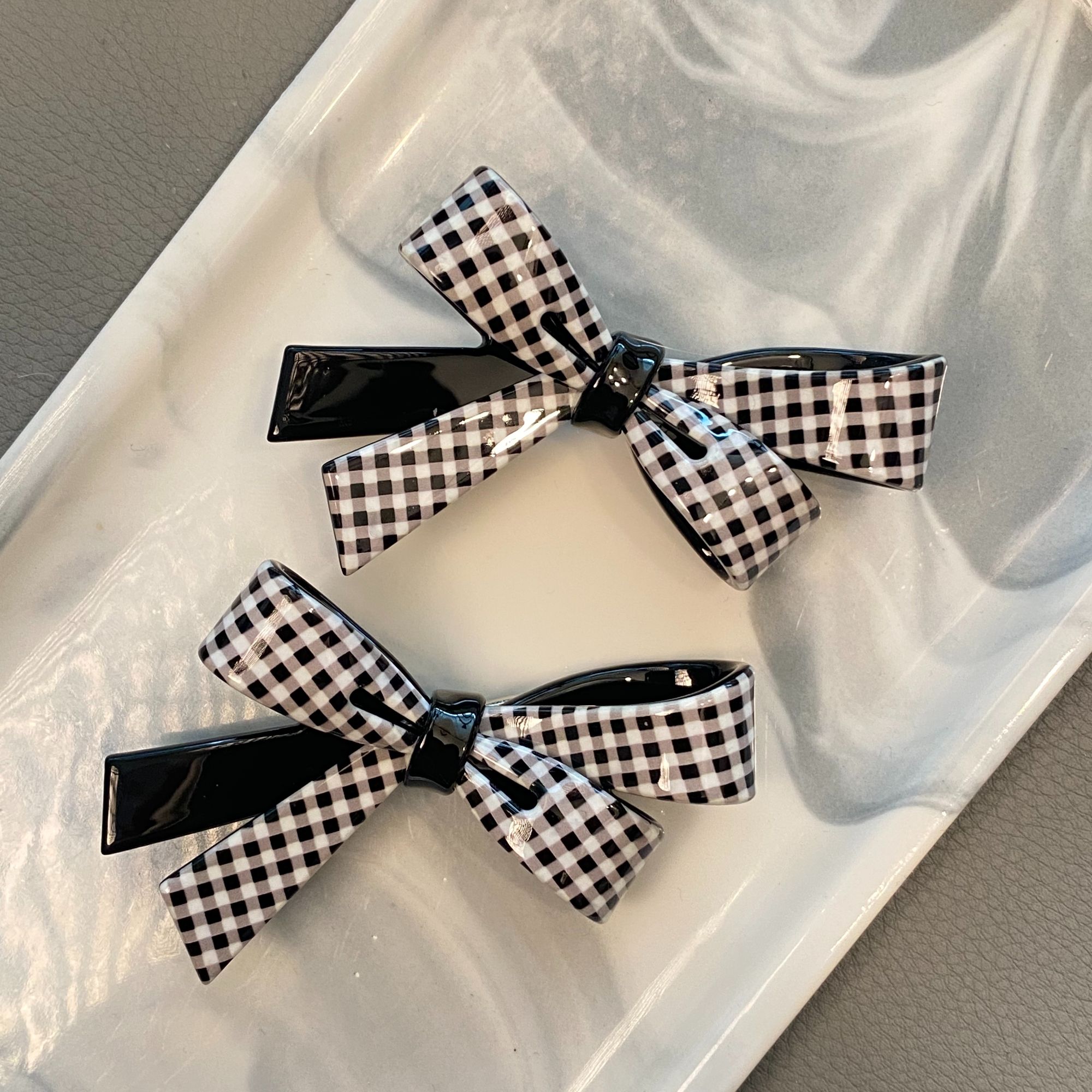 【上新】韩国进口az大蝴蝶结黑白格子简约大气侧边夹碎发夹
