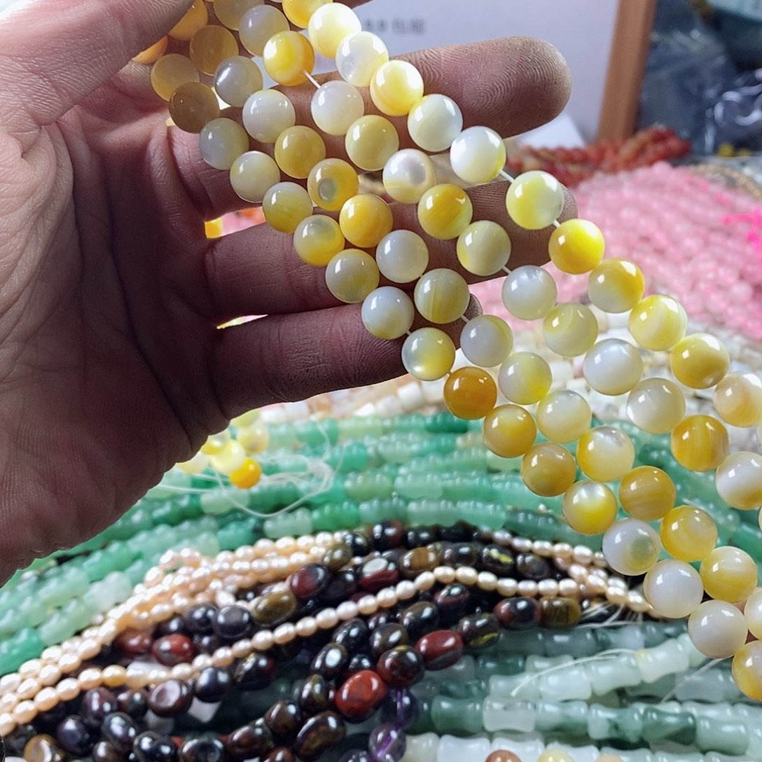 玛瑙/玉髓珠宝半成品未镶嵌一条天然8mm+黄金贝壳圆珠