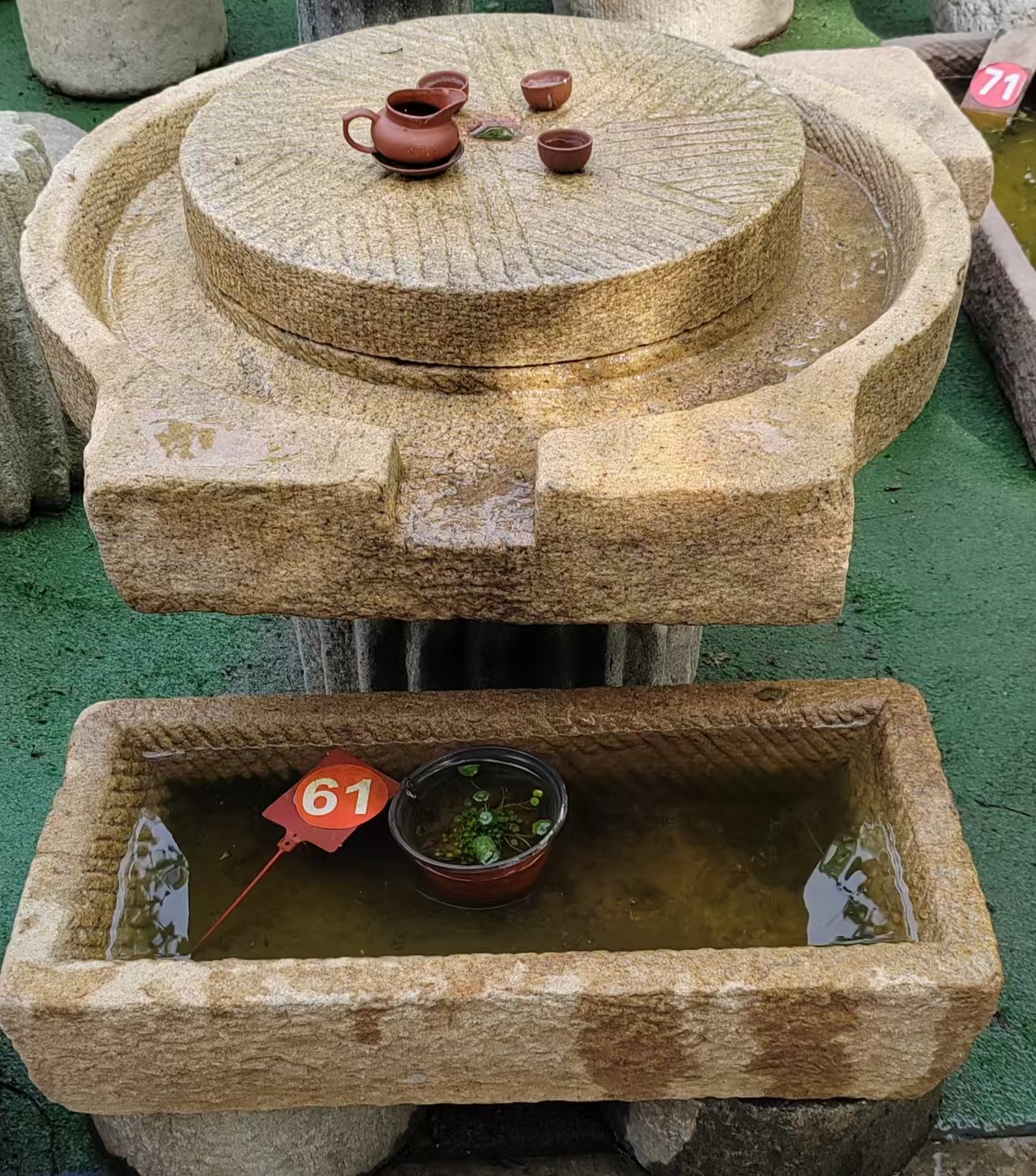 老石磨庭院流水摆件园林造景花台茶台