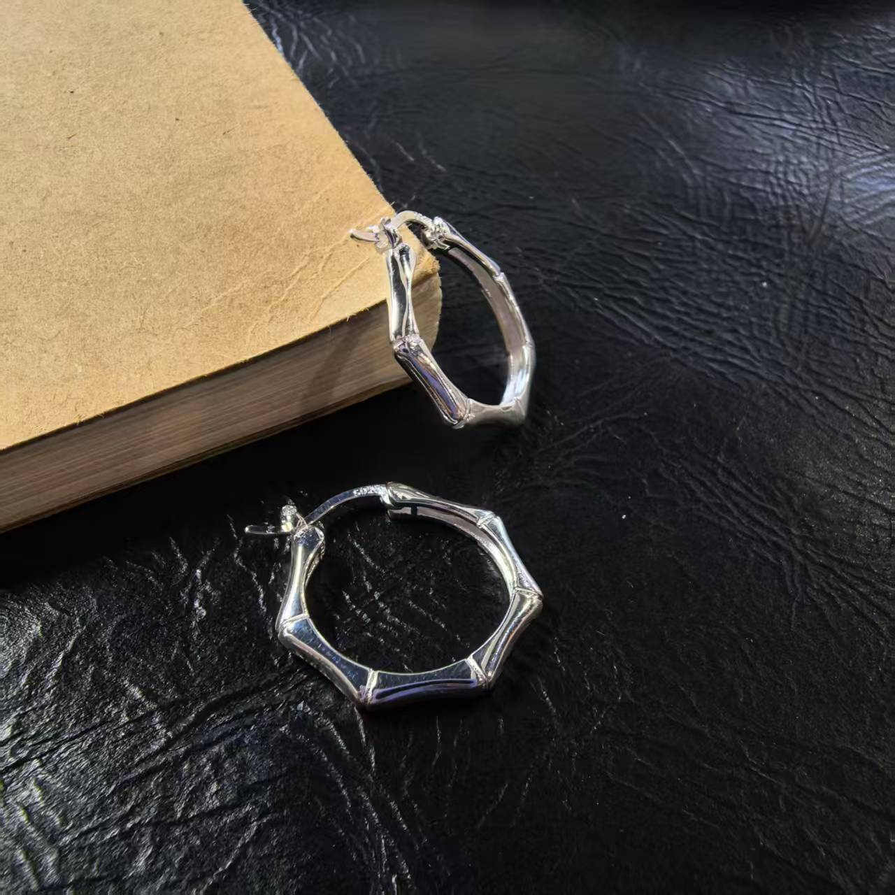 925银耳饰 时尚百搭简约气质光面小众个性设计感-竹节耳扣0473