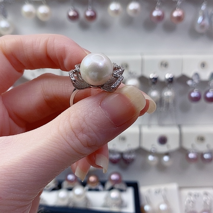 四***猫银S925镶嵌淡水珍珠戒指A