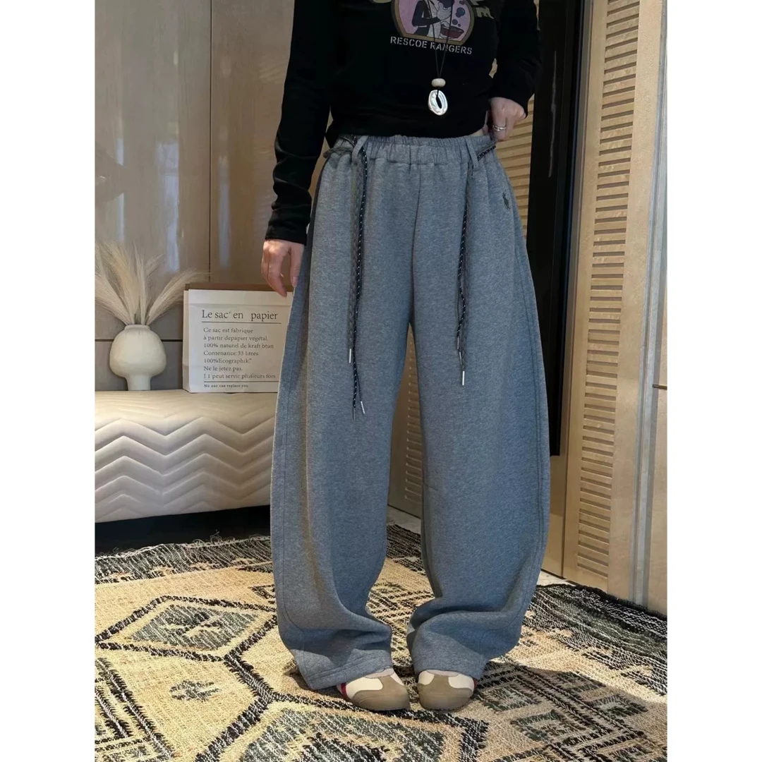 女秋冬加绒韩版垂感阔腿休闲裤8081