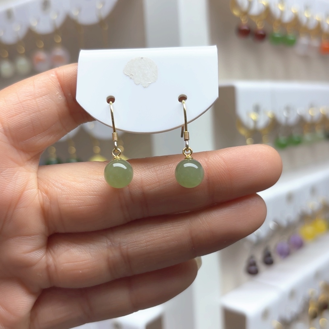 和田玉耳饰银S925镶嵌