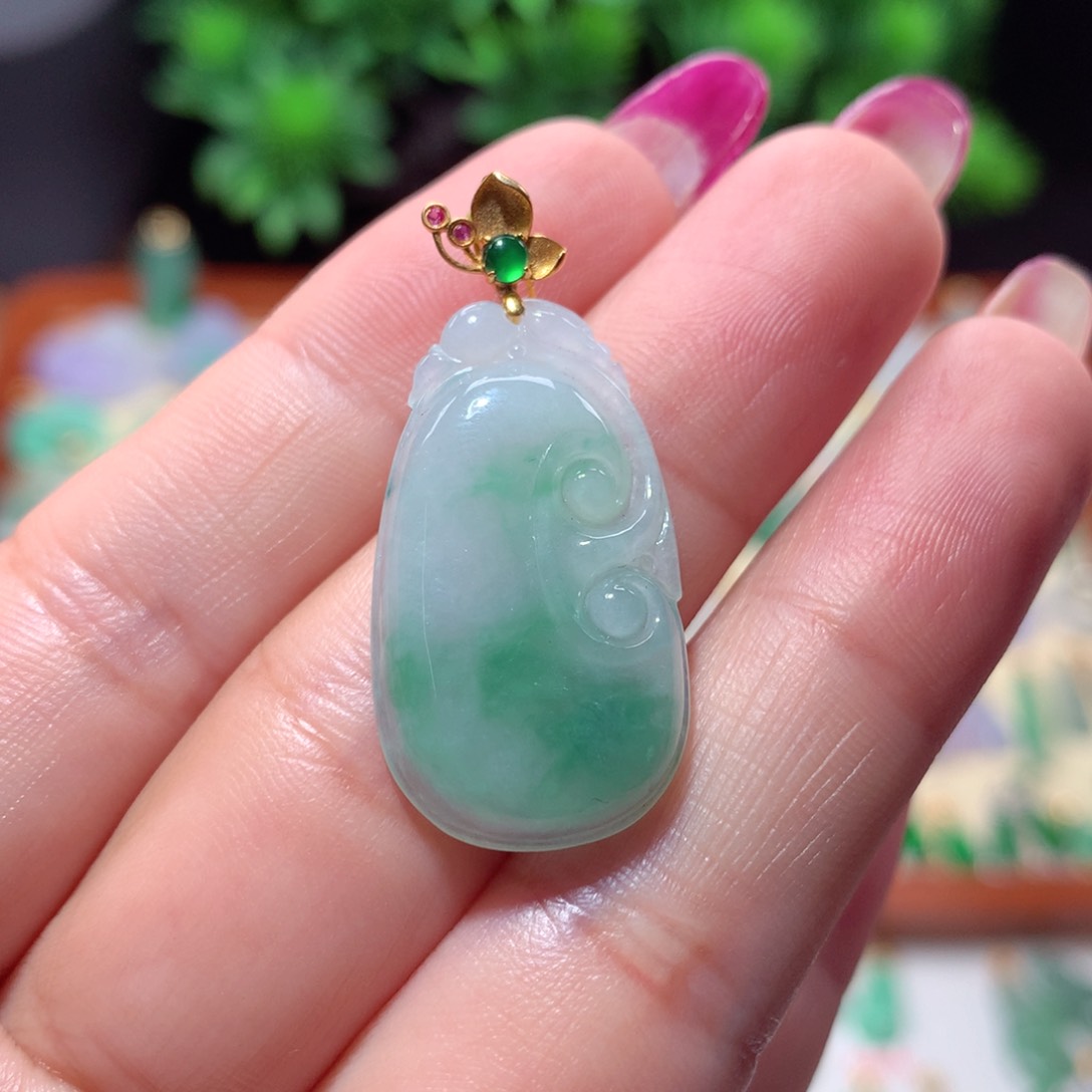 翡翠18K金镶嵌吊坠(不含链)