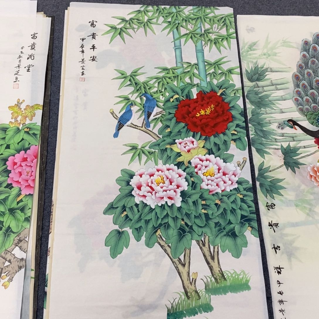 国画尺寸140✖️70四尺工笔牡丹手绘