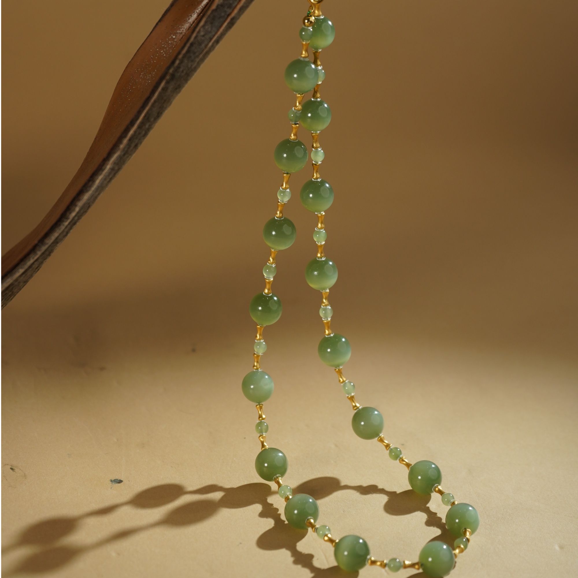 HA00175和田玉碧玉粉青猫眼项链