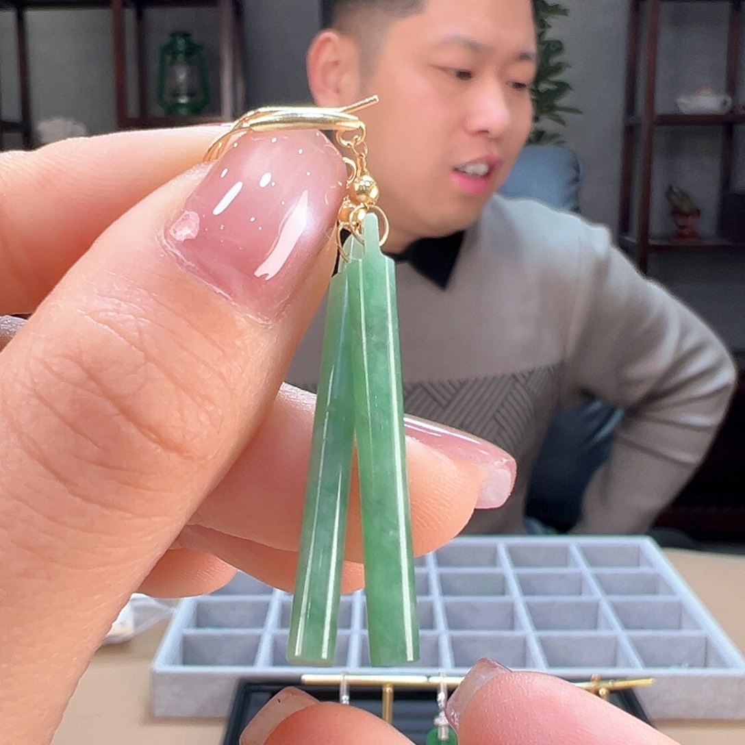 翡翠耳饰18K金镶嵌耳环18