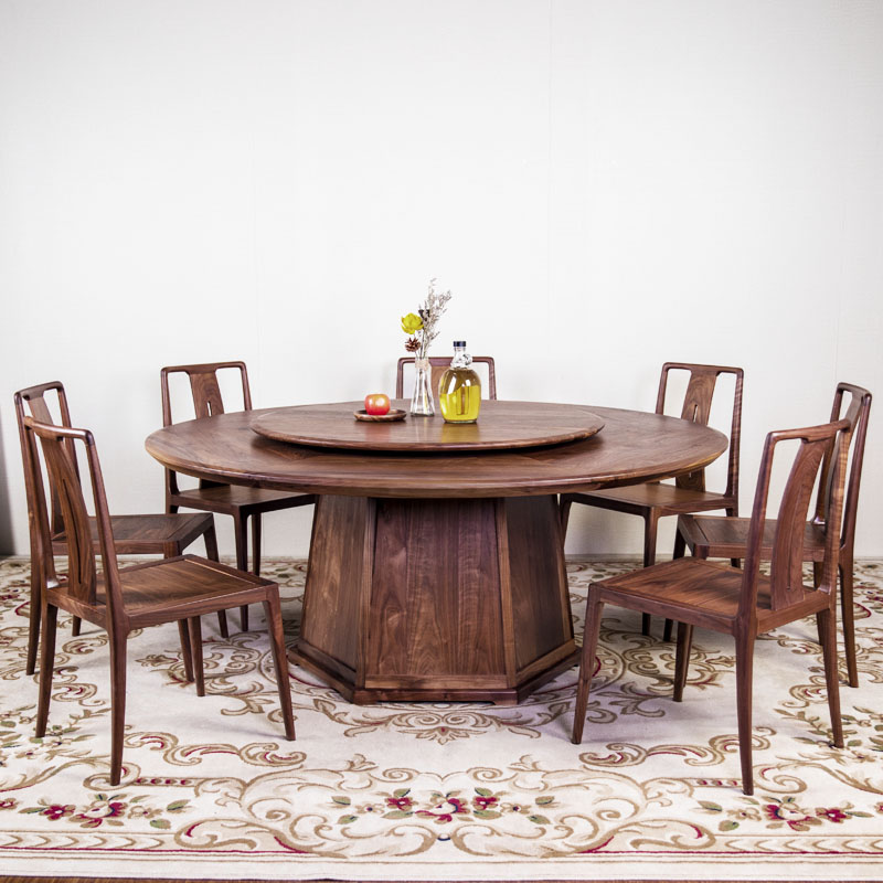 黑胡桃原木圆餐桌