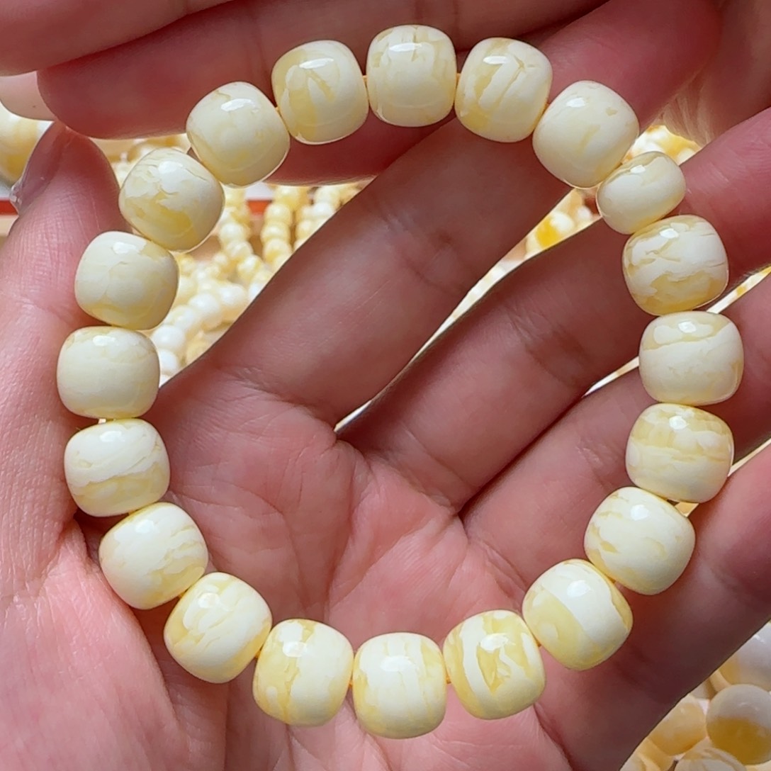 琥珀手链未镶嵌11m同料瓷白虎皮