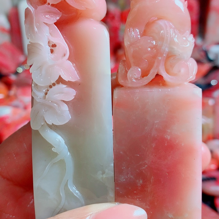 摇***子巴林石巴林粉冻印章