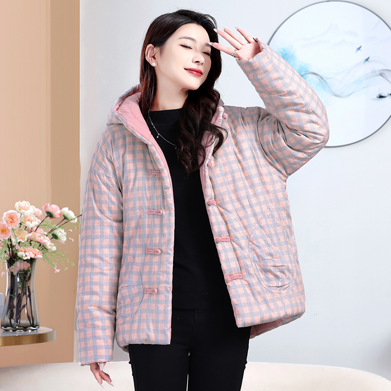 新疆棉花棉袄女士冬季新款加厚连帽棉衣国风中式盘扣纯棉棉服外套