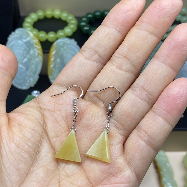 和田玉银S925镶嵌耳坠