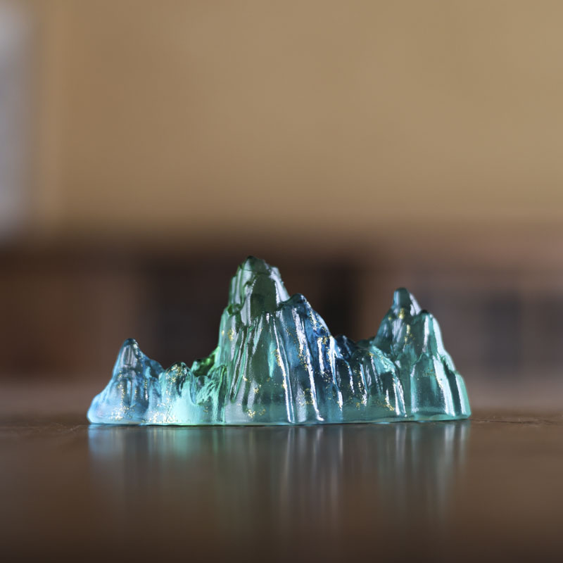 【叁山】心缘堂琉璃搁置简约款茶桌茶宠摆件-绿水青山青琉璃S0139