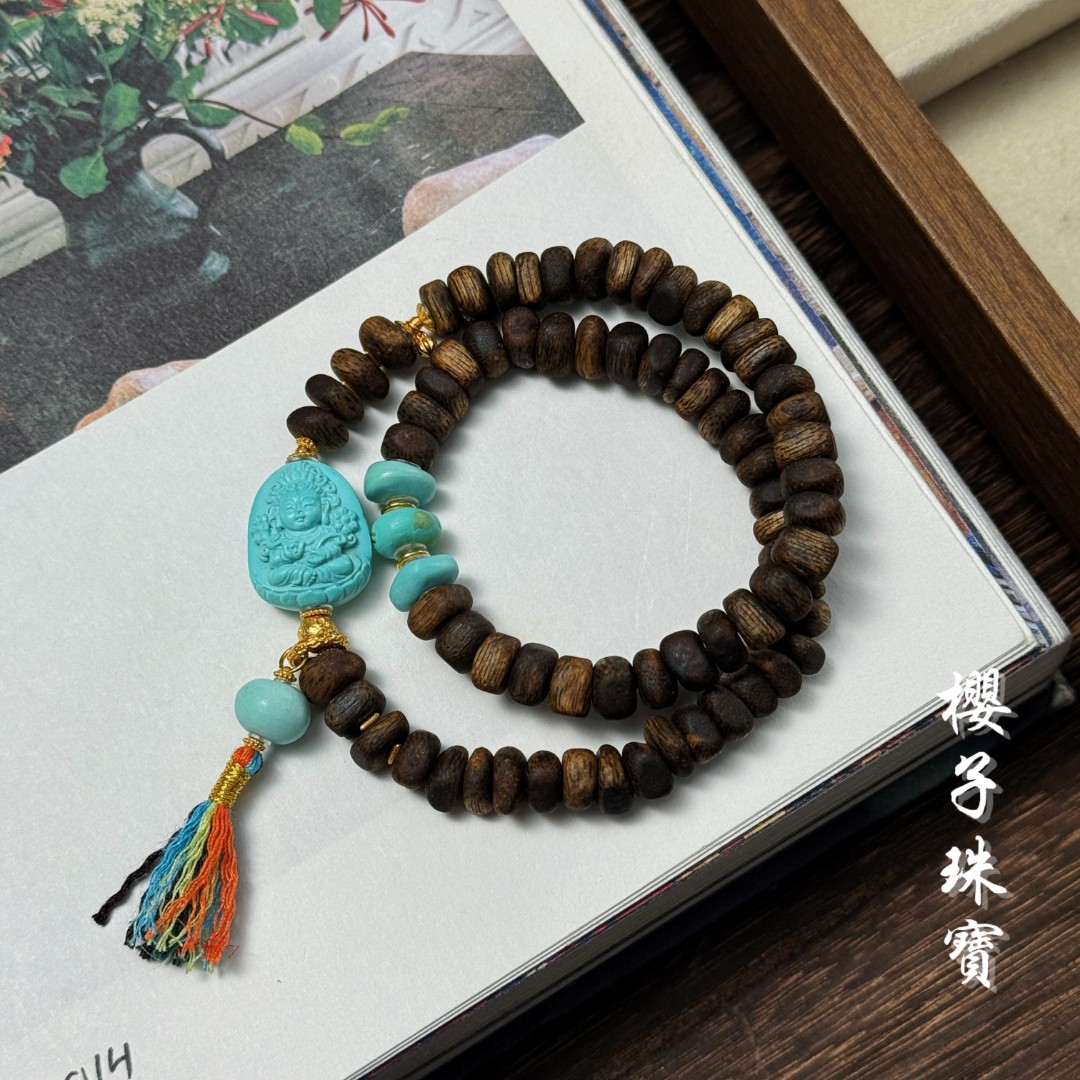 樱子 | 沈禾 18K绿松宝宝佛沉香随型时尚设计双圈手串*YZCXS3673