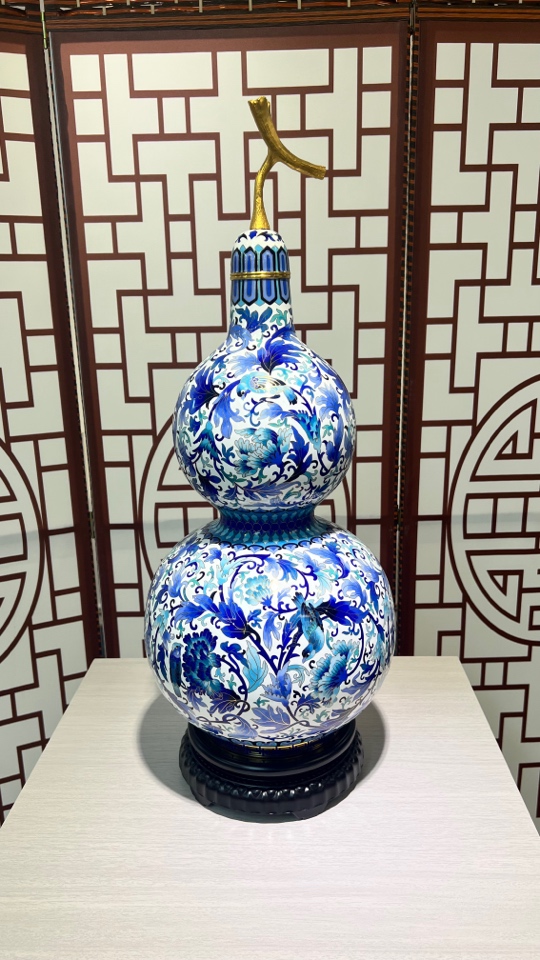 紫铜手工胎24K鎏金手工胎掐丝珐琅景泰蓝总高65厘米