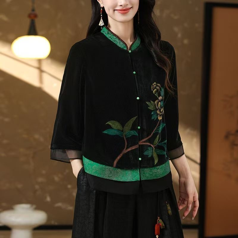 【生香】真丝丝绒印花开衫外套
