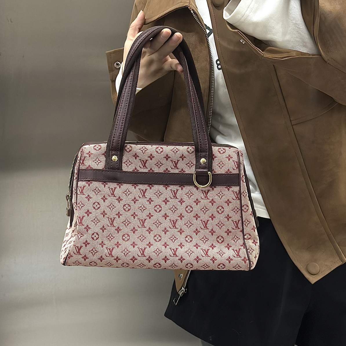 95新 LouisVuitton/路易威登 树莓粉牛仔丹宁手提包