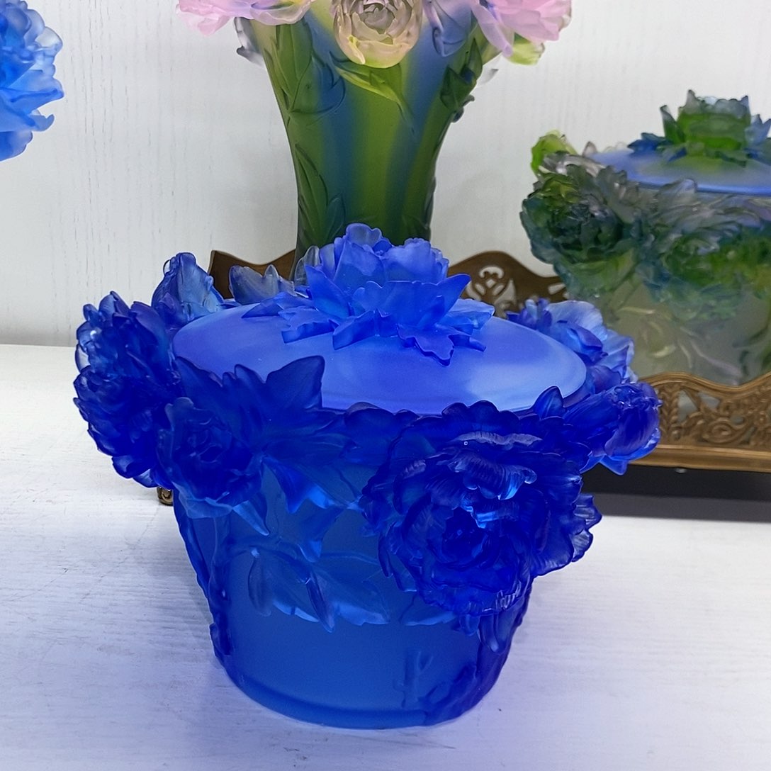 摆件QAA304脱蜡水晶牡丹花糖罐